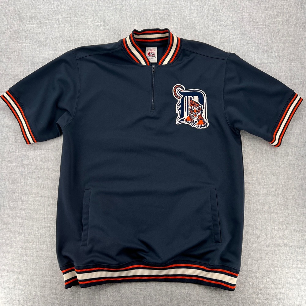 Detroit Tigers True Fan Pullover Jacket Short Sleeve Men XL Navy MLB Sporty Fan